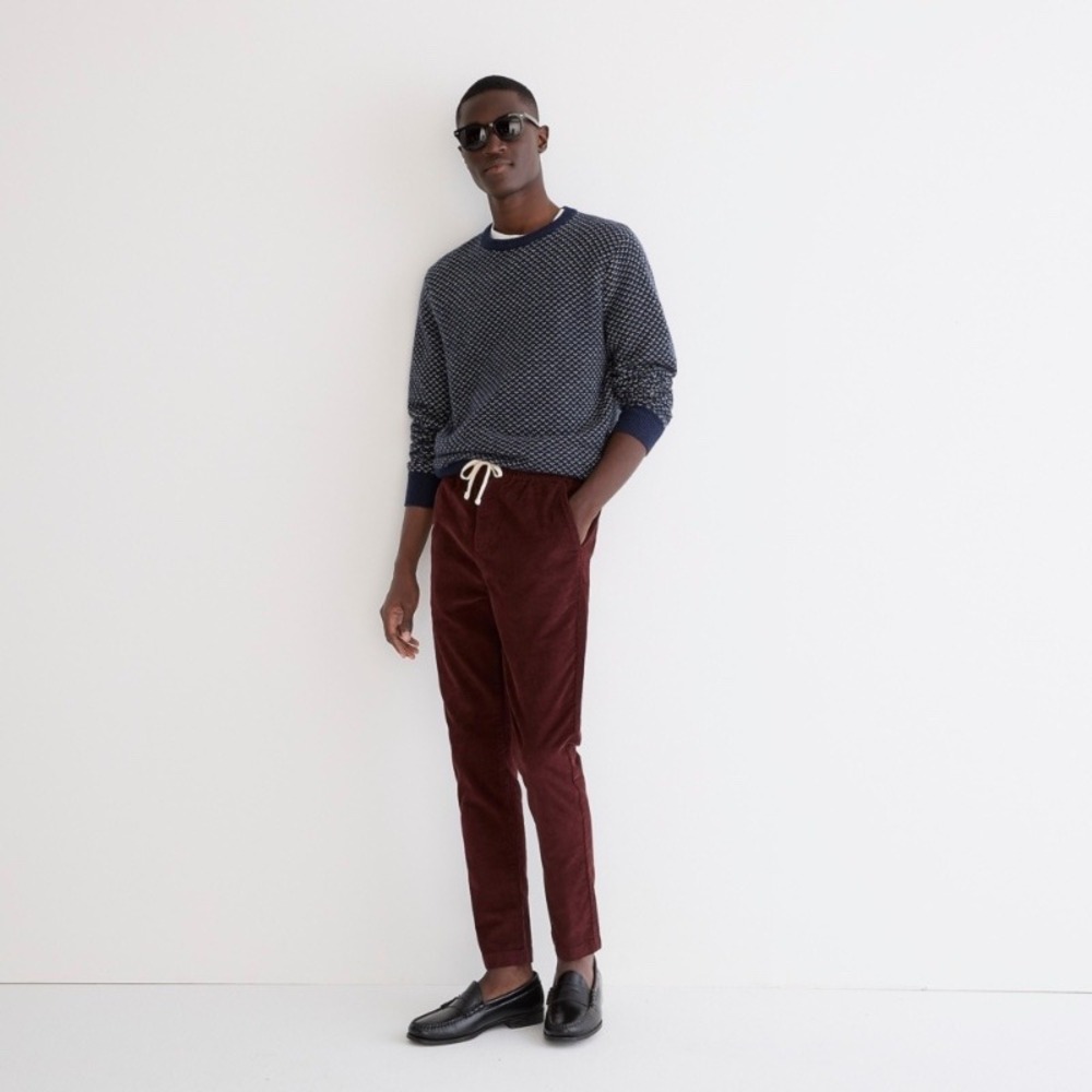 J. Crew‎ Mens Corduroy Pants Elastic Waist Drawstring Burgundy Large